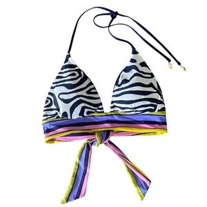 Trina Turk Zebra Striped Triangle Halter Bikini Top Multicolor S